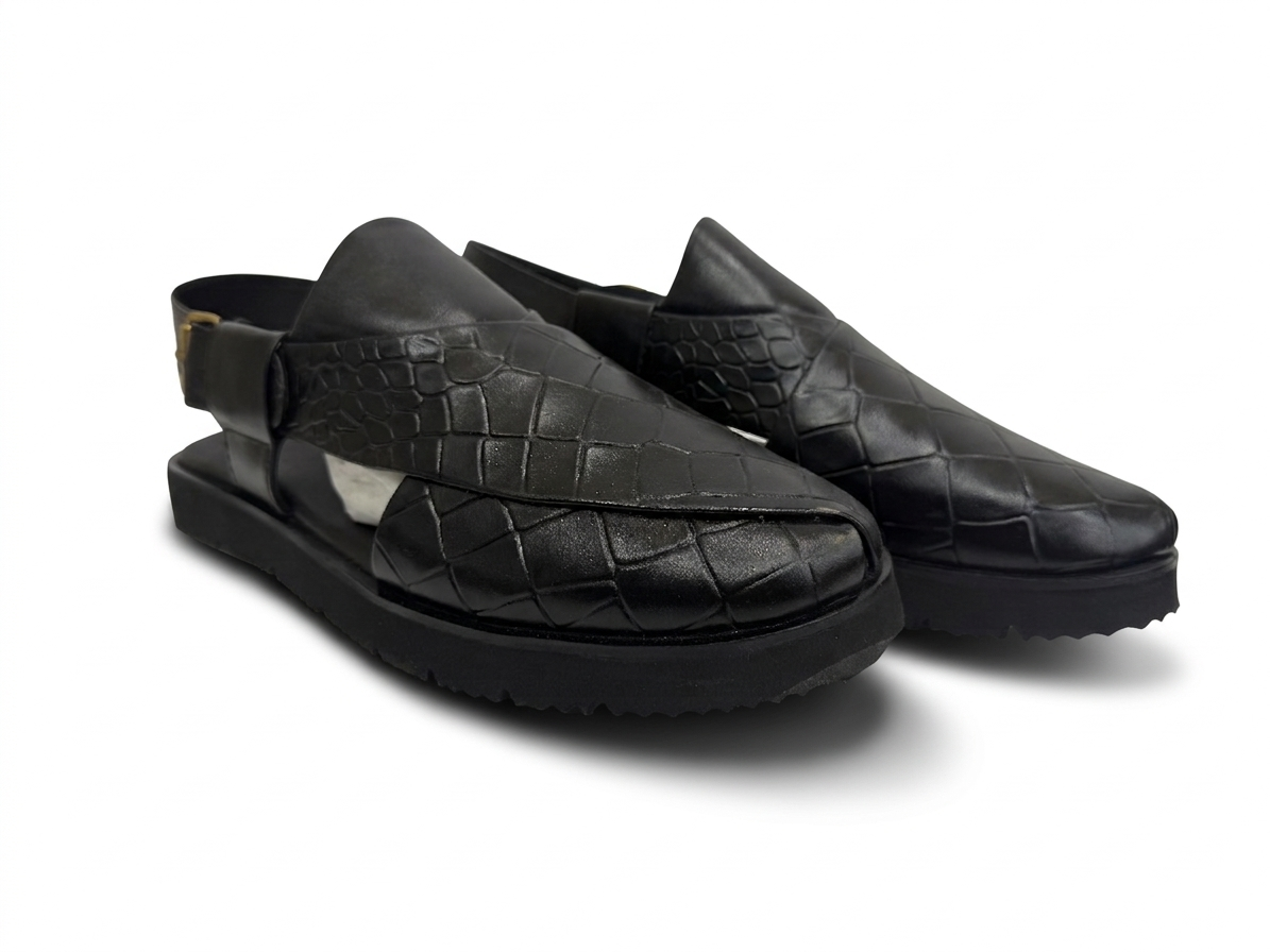 Black Checkered Sandal - ( Peshawari )