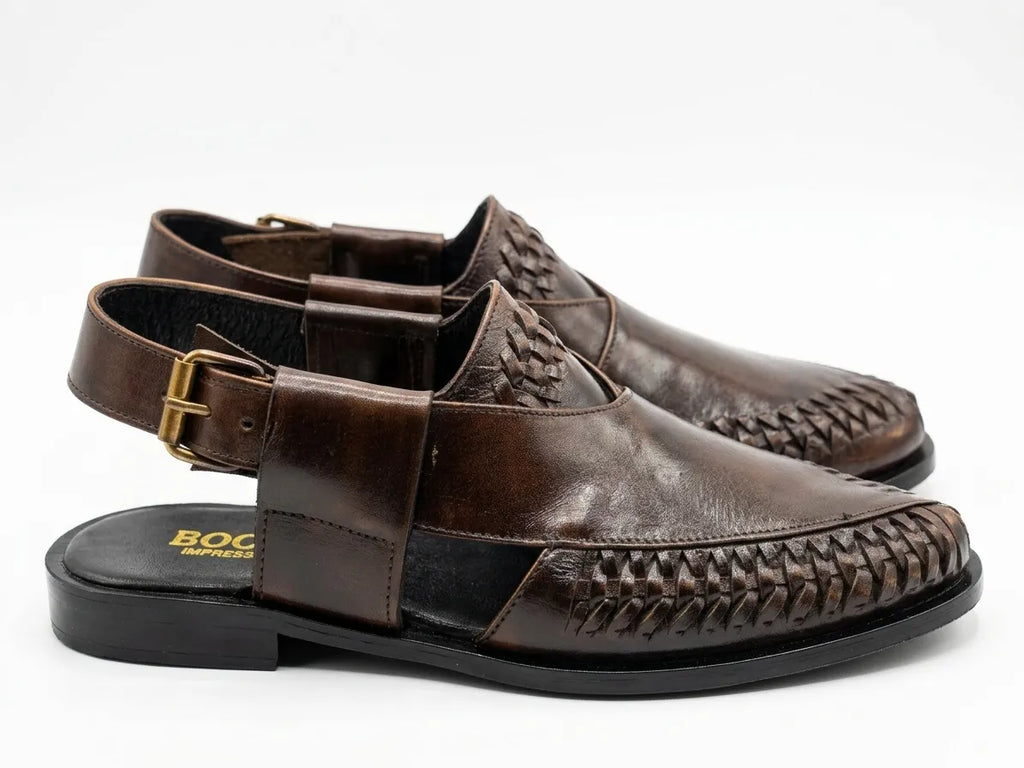Peshawari- Paroi Designed Leather Sandal - Brown & Black