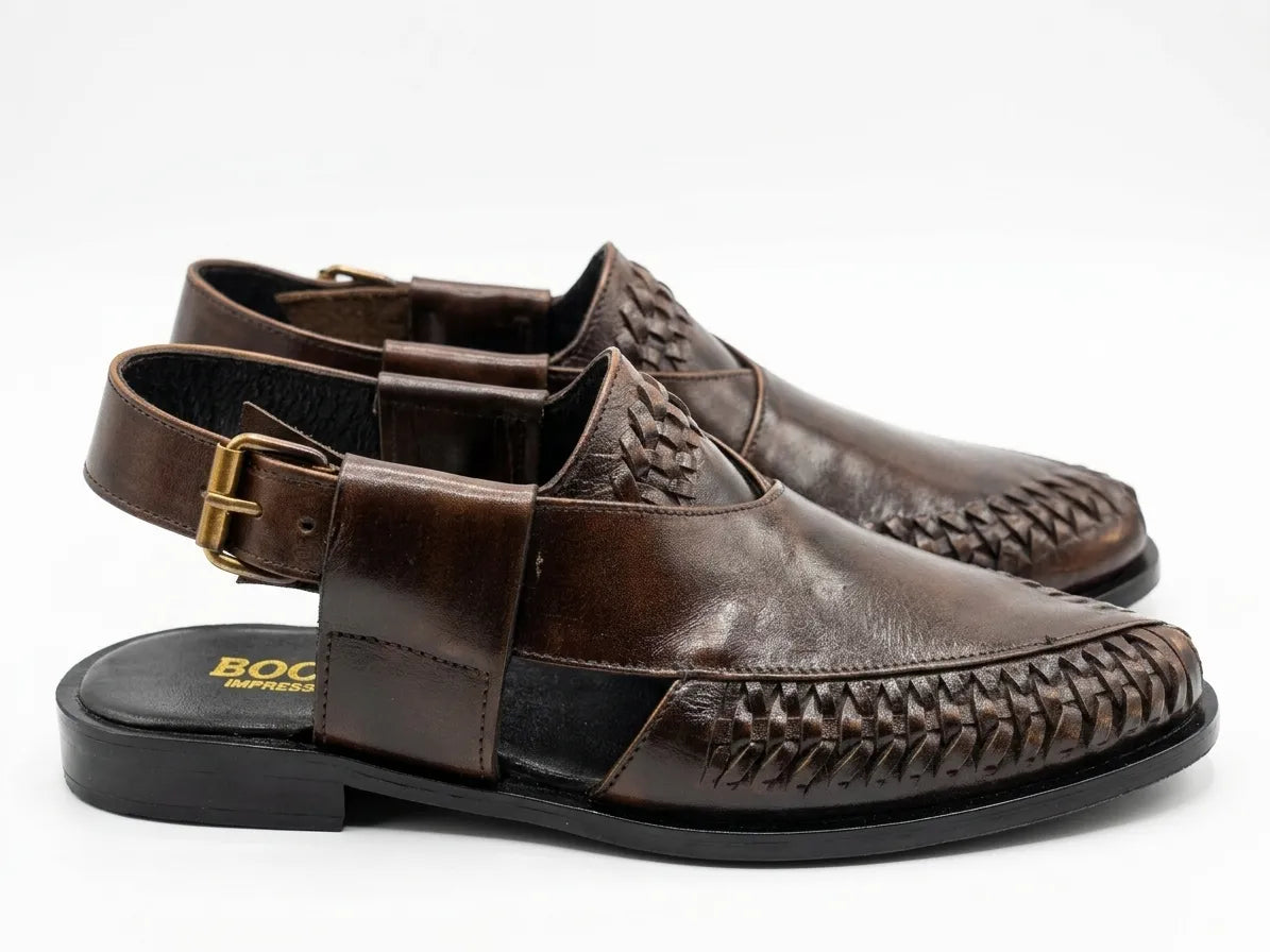 Peshawari- Paroi Designed Leather Sandal - Brown & Black