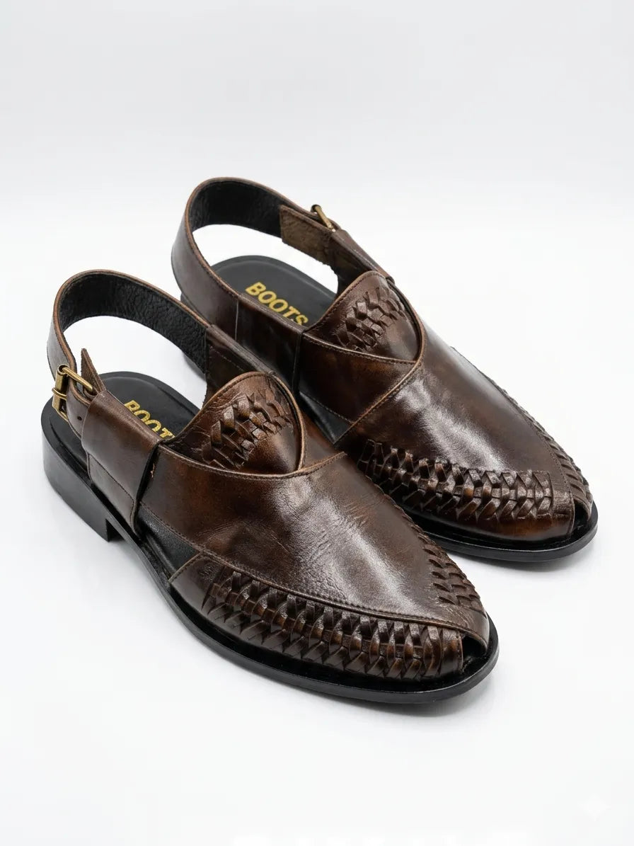Peshawari- Paroi Designed Leather Sandal - Brown & Black