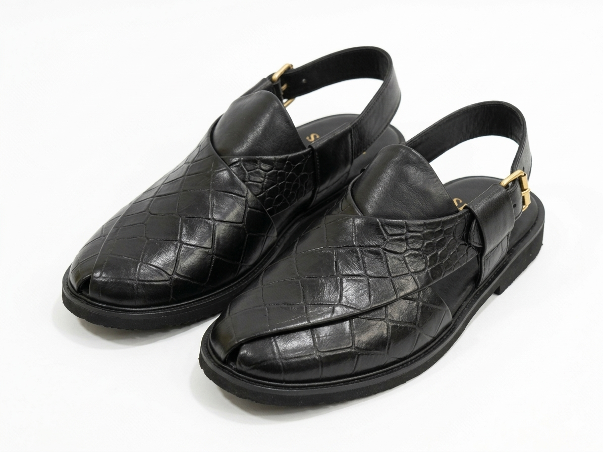 Black Checkered Sandal - ( Peshawari )