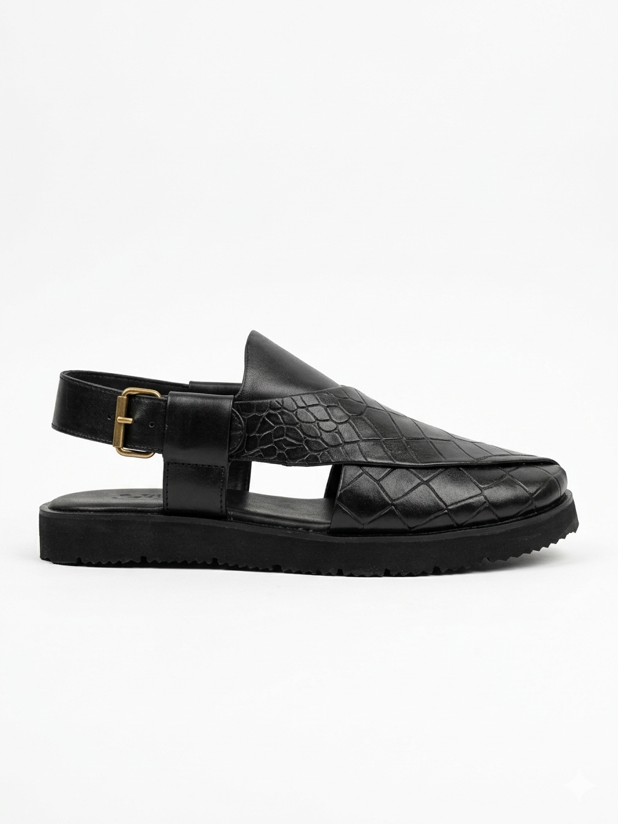 Black Checkered Sandal - ( Peshawari )