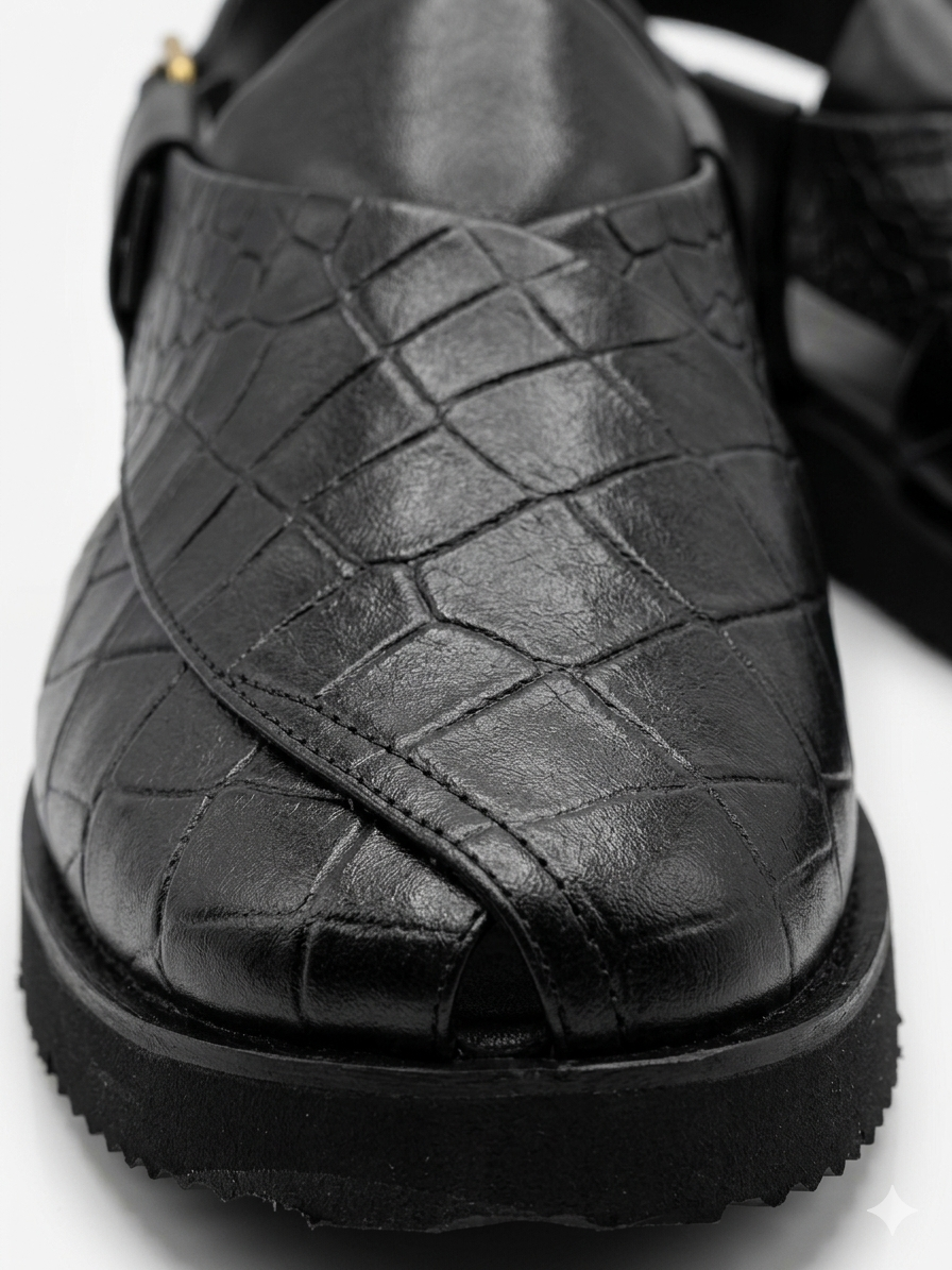 Black Checkered Sandal - ( Peshawari )