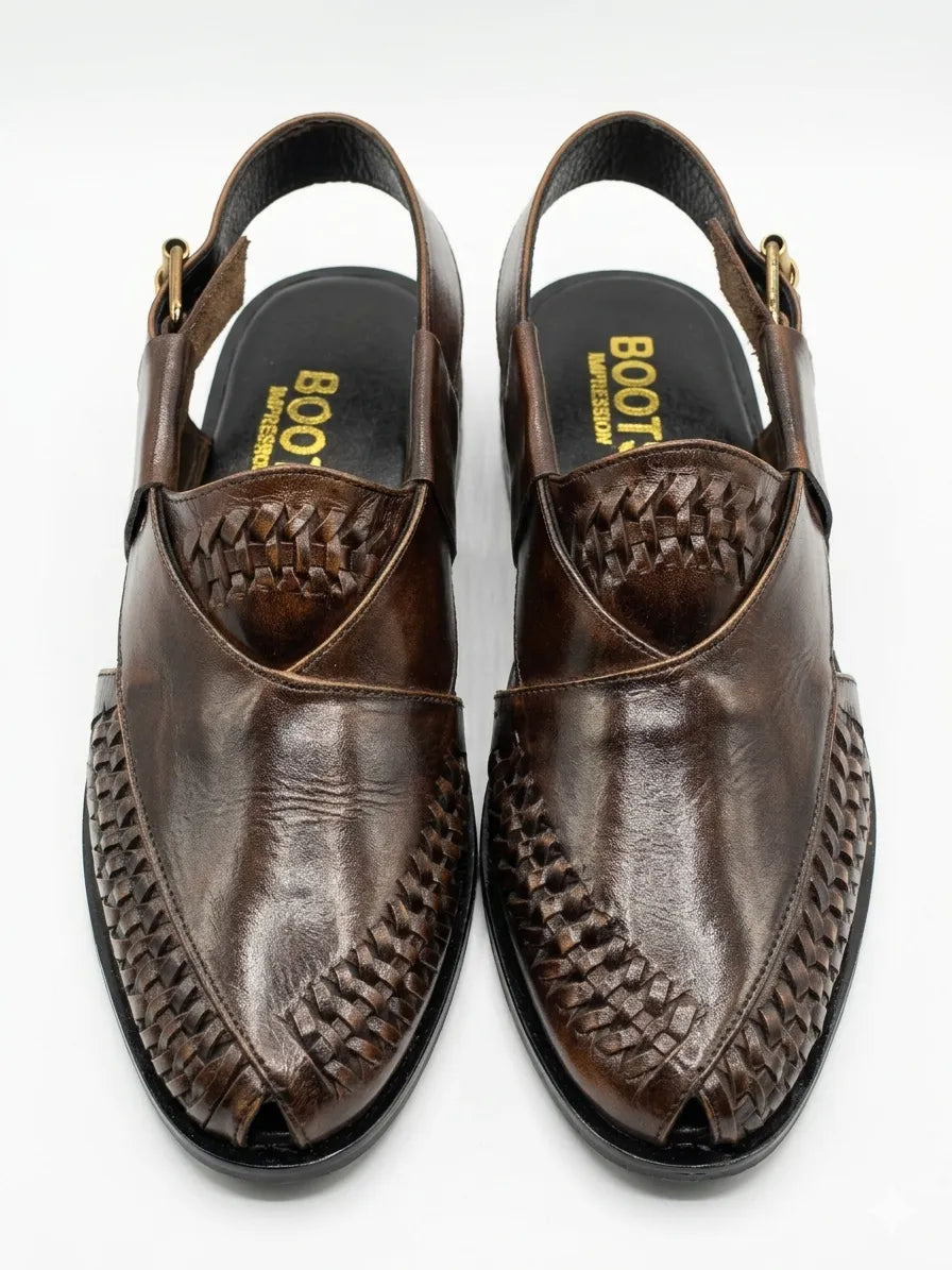 Peshawari- Paroi Designed Leather Sandal - Brown & Black