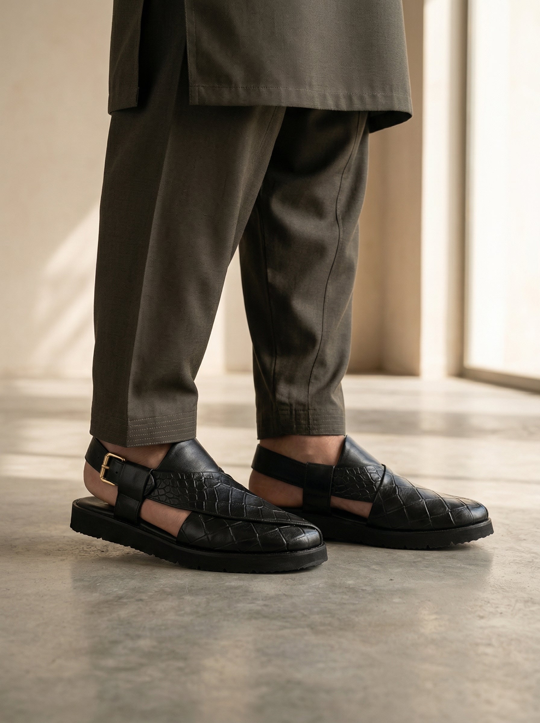 Black Checkered Sandal - ( Peshawari )