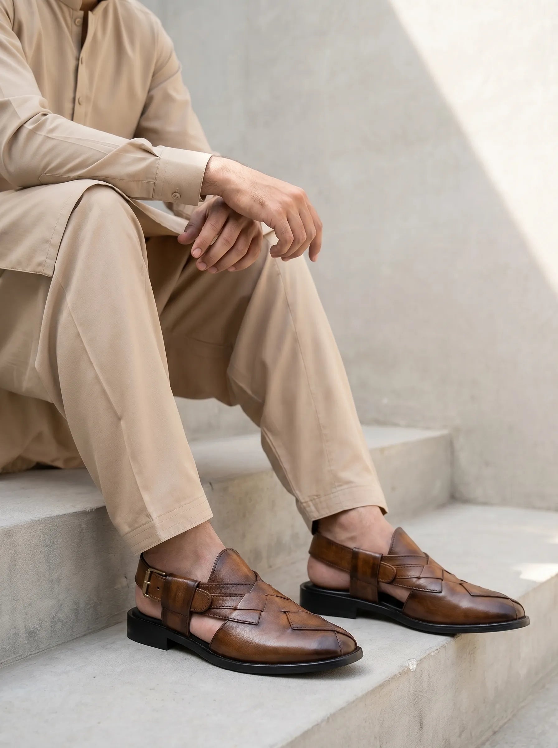 Peshawari- Checkered Patent Black and Brown Color